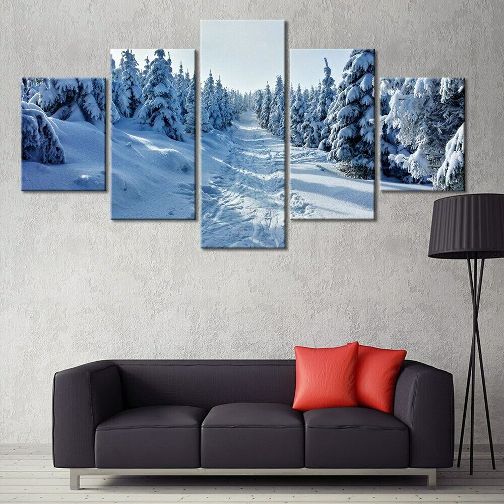 5Pcs Snow Trees Lapland Winter 5 Pieces Paintings Art Poster HD Print 5 Panel Room Decor Modern Wall Abstract Pictures Canvas
