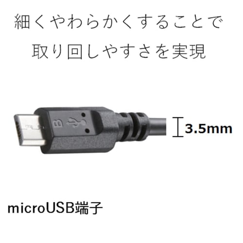 Elecom Micro USB Cable microUSB Slim Cable Compatible with Quick Charging Adopts a Trapezoidal Connector with Easy To Understand Front and Back Sides