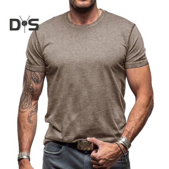 Tricou cu gât rotund pentru bărbați, bumbac, culoare uni, mânecă scurtă, tricou de bază, pulover, tricou casual pentru sport, sală de gimnastică, călătorii, purtare zilnică