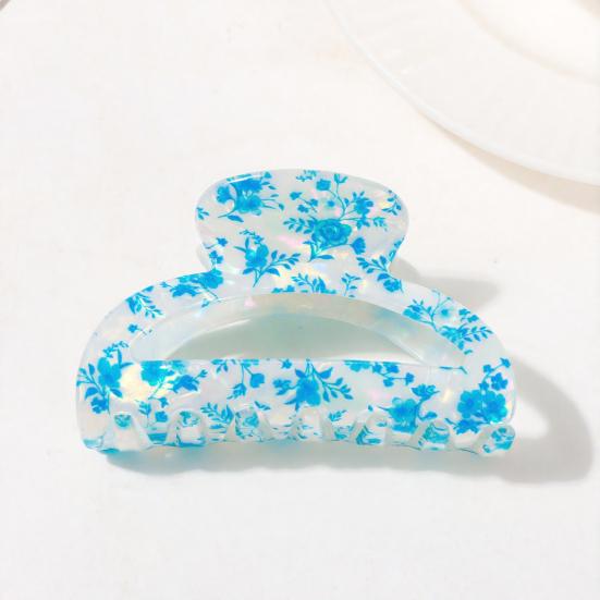 Hair Claw Floral Print Hollow Design Back Head Hair Clip Anti-slip Teeth Strong Grip Shark Hair Clip Versatile Hair Accessory