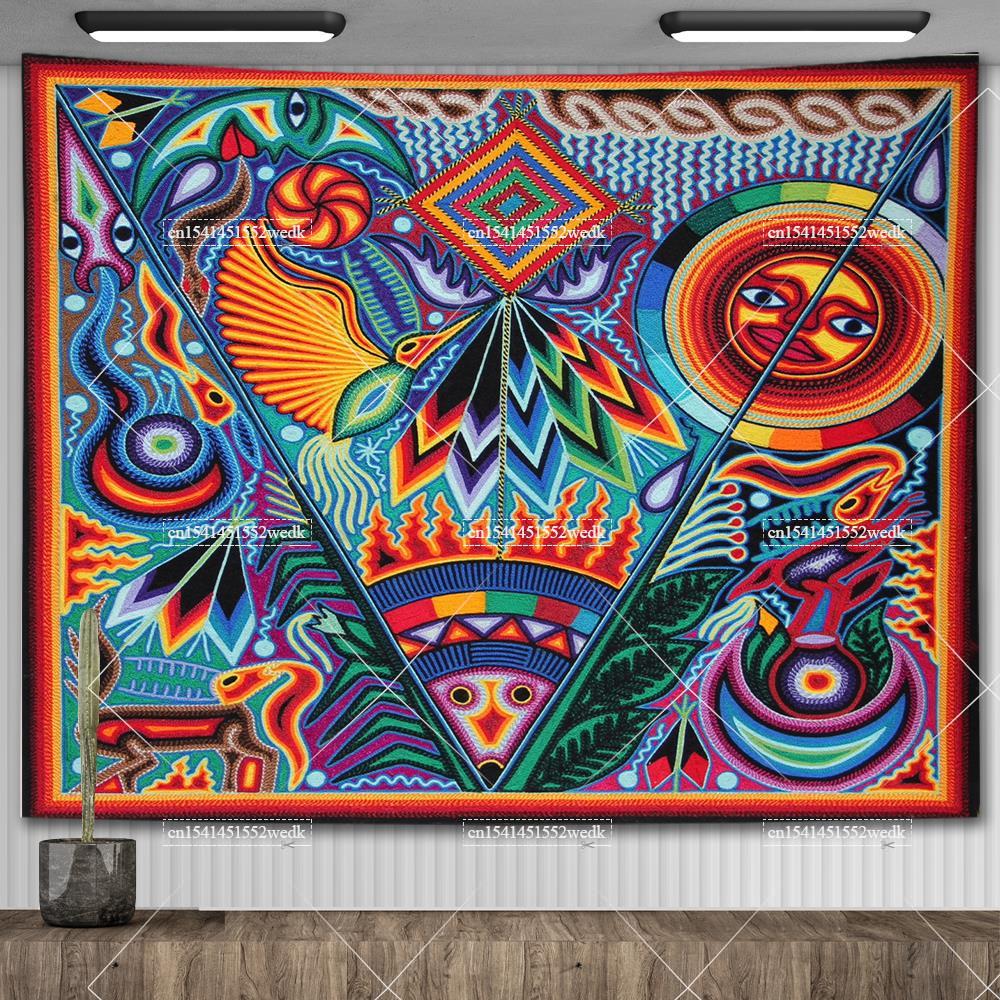 Mexico Mexican Mayan Tribal Art Tapestry Wall Hanging Ethnic Paintings Psychedelic Aesthetic Background Cloth Home Decorations