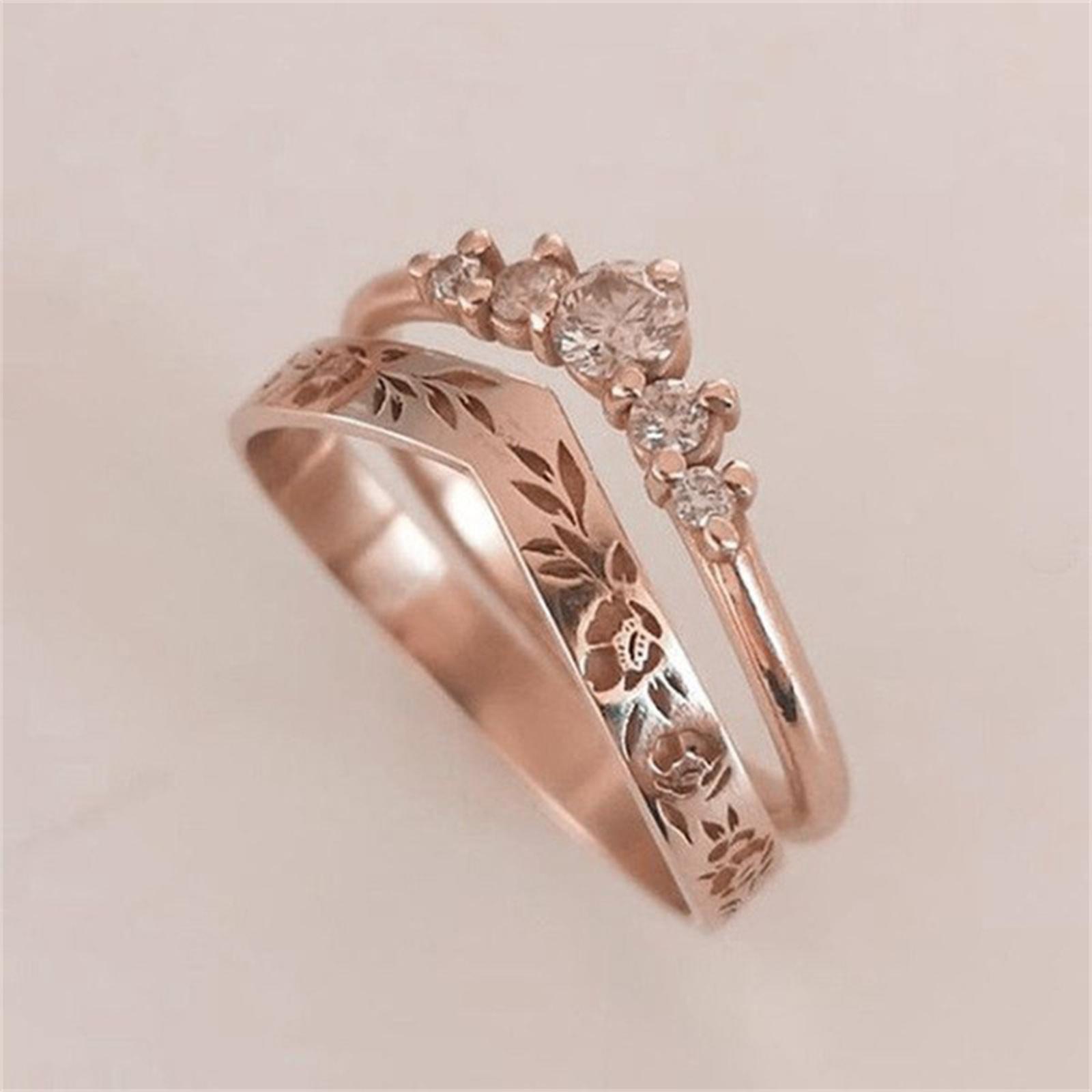 

Women s Versatile Diamond Studded V-shaped Floral Ring Set 7