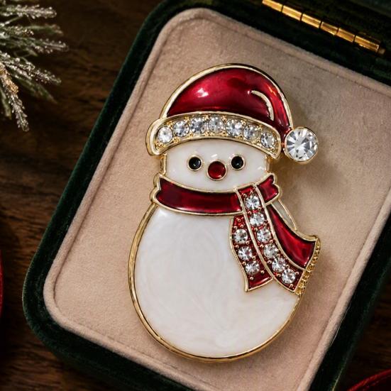 Decorative Alloy Pins Christmas Snowman Brooch, Lapel Pin with Rhinestones, Holiday Clothing Jewelry Badge for Sweaters Scarves Coats, Party