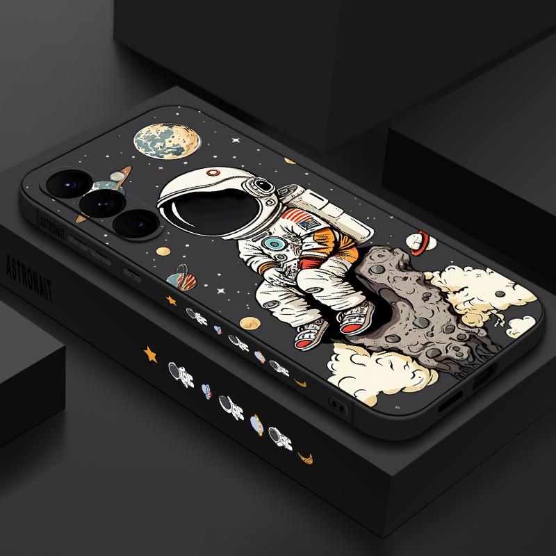 Soft TPU Lanyard Case For Samsung Galaxy S26 S24 S25 Ultra S23 S24 FE A17 A56 A55 A36 A15 A16 A25 5G Cute Astronaut Phone Cover