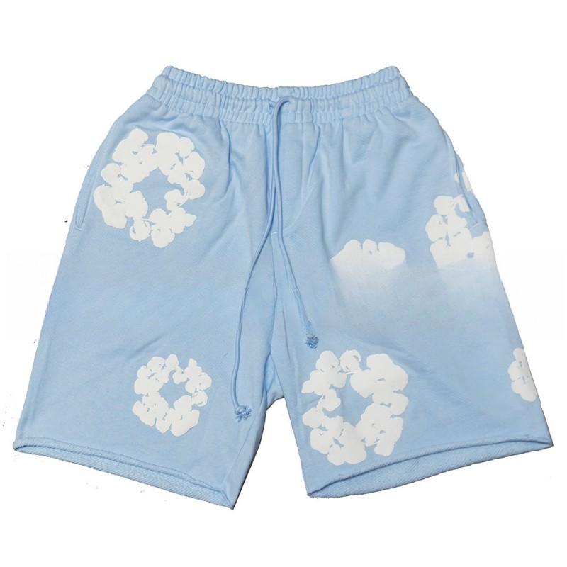Mens Cotton Denim Tears Inspired Oversized Shorts With Floral Print Loose Fit Streetwear