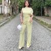2025 Summer, Europe and the United States Close the Waist and Look Thin, Loose and Comfortable, Slanted Shoulder Commuting, Round Neck Short-sleeved 