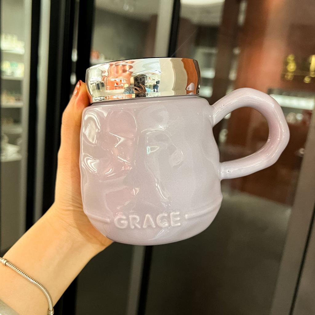 Ins Goggle Mug with Lid Household Drinking Cup Light Luxury Ceramic Cup High Appearance Design Coffee Cup
