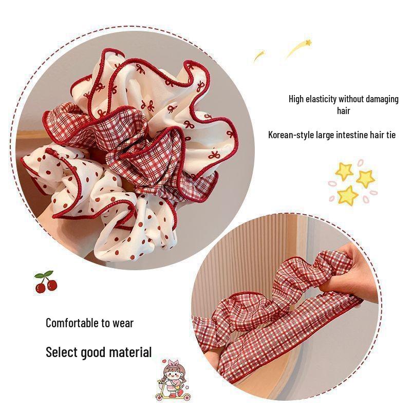 Red Sweet Polka Dot High Elasticity Scrunchie – Gentle Hair Tie for Students