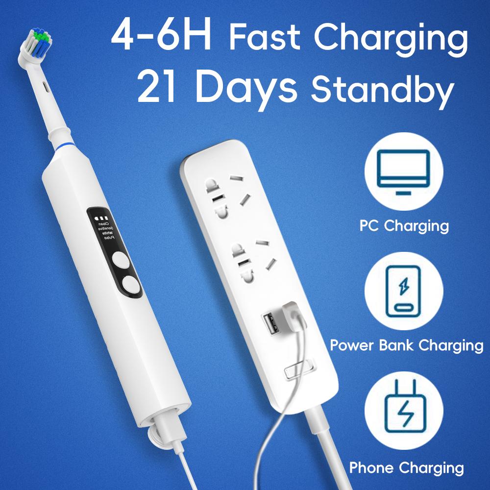 Rotating Electric Toothbrush with 4 Cleaning Modes and Travel Case, Rechargeable Power Toothbrushes with 2-Minute Smart Timer