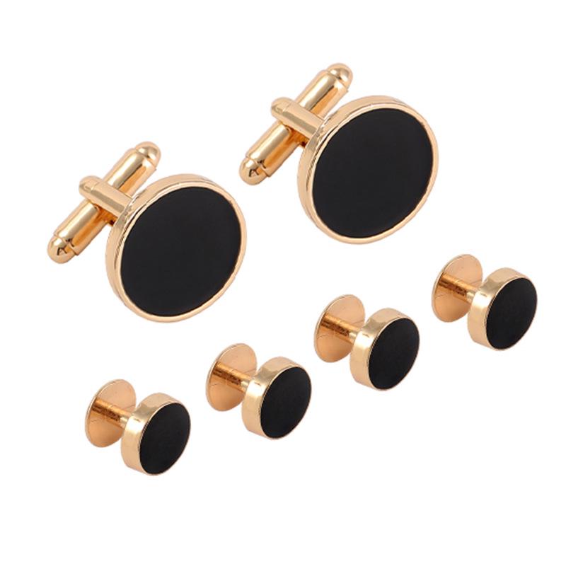 Black Baked Paint Cufflinks & Tuxedo Shirt Studs 8-Piece Set