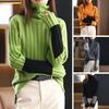 Women Warm Thick Soft Pullover Sweater Turtleneck Long Sleeve Knitted Color Block Patchwork Lady Winter Autumn Neck Protection