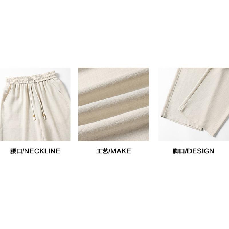 Mens Big Size Loose Wide Leg Straight Breathable Casual Long Trousers