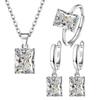 Elegant Jewelry Sets Ring Earrings Necklace For Women Rectangle Geometry Zircon Wedding Accessories