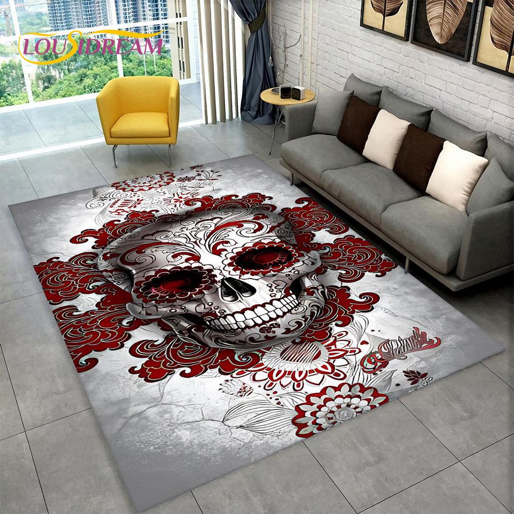Dywan z motywem czaszki gotycki czarownicy, dywanik do salonu, sypialni, sofy, pokoju zabaw, wycieraczka, dekoracja, antypoślizgowa mata podłogowa