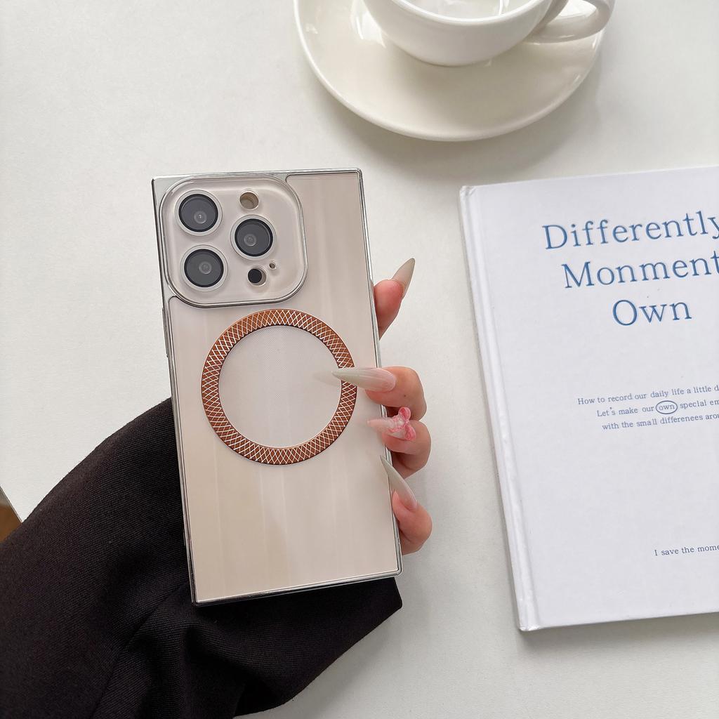 Square CD pattern magnetic mobile phone case is suitable for Apple 15/16 advanced sense 14 fine hole protective case ins wind 13PRO