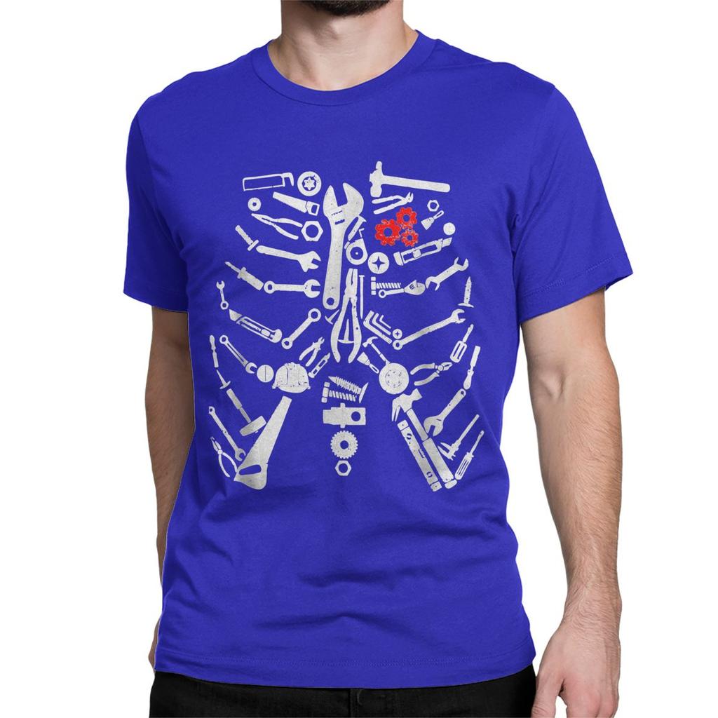 Men Women T-Shirts Mechanic Skeleton Craftsman Funny 100% Cotton Tee Shirt Short Sleeve Tools T Shirts Round Neck Tops Unique