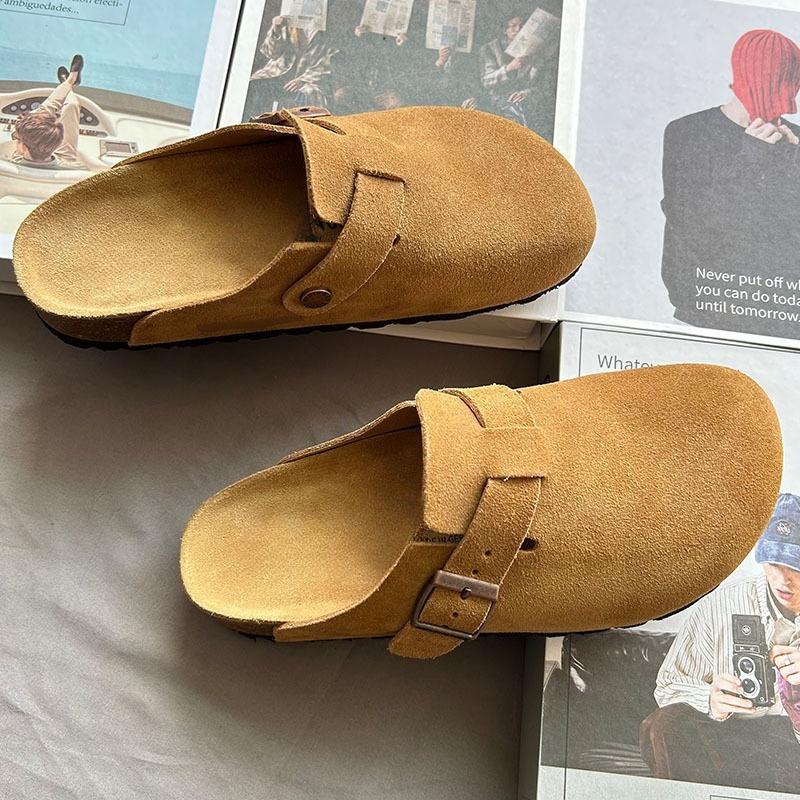 Unisex Suede Clogs Shoes Genuine Leather Closed Toe Slip On Mules Casual Comfort Sandals Women Men Summer Outdoor Walking Shoes