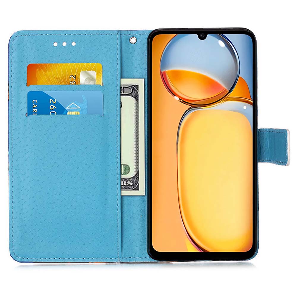 

For Xiaomi Redmi Note 13 Pro 4G/Poco M6 Pro 4G Leather Case with Strap and Card Holder Pattern Printing Phone Cover Cat and Tiger