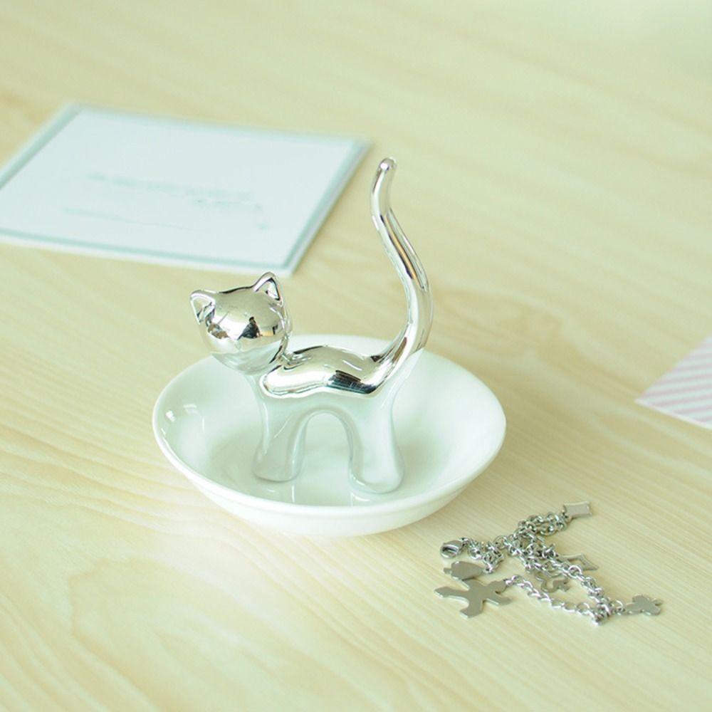 Ceramic Cat Ring Holder Jewelry Display Ring Display Utensils Room Decor Miniature