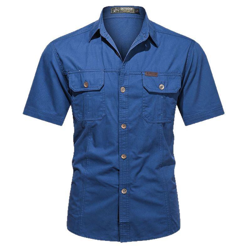Men's Outdoor Iron-Free Short Sleeve Cotton Work Shirt