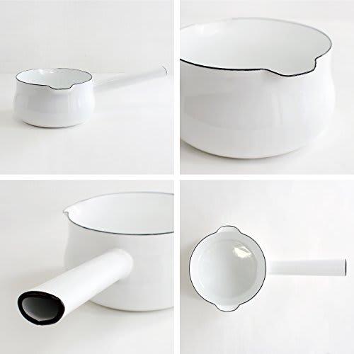 Nodahoro Enamel Milk Pan, 15cm, Gas/IH Compatible, Single-Handled Pot with Double Spout, Made in Japan, Luke LK-15M