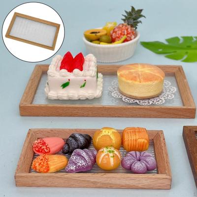 Dollhouse Miniature Acrylic Tray Wooden Board Mini Dessert Bread Cake for Gift