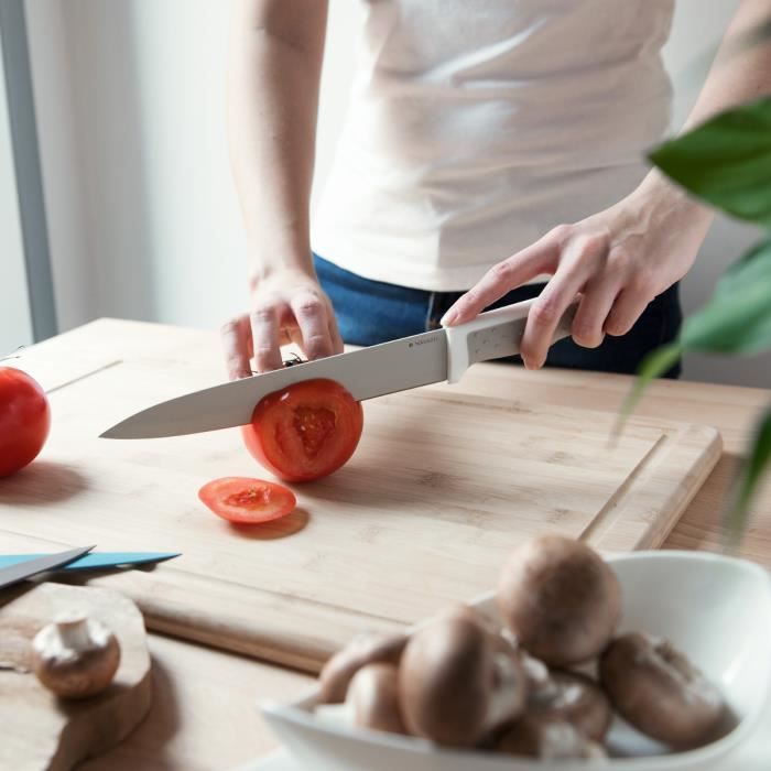 Navaris couteaux de cuisine - Lot 5x couteau avec lame en inox et 1x éplucheur avec lame en céramique - Ustensile pour viande pain f