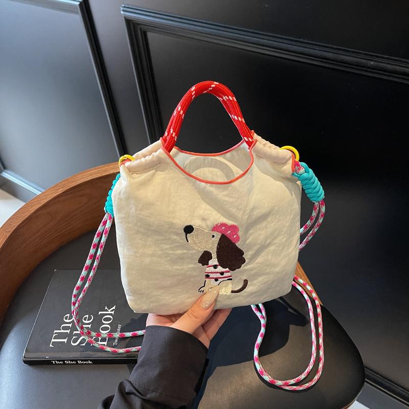 Cute Dachshund Embroidered Canvas Bag Women's Summer Casual Simple Versatile One Shoulder Crossbody Bag