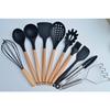 10 Pieces Black Silicone Serving Set with Bamboo Handle