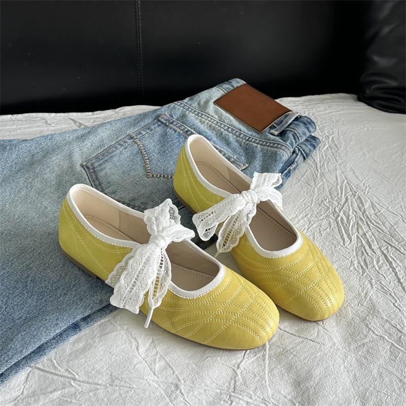 2025 summer new shallow mouth versatile bow casual round head flat sole single shoes women's soft sole Mary Jane ballet shoes