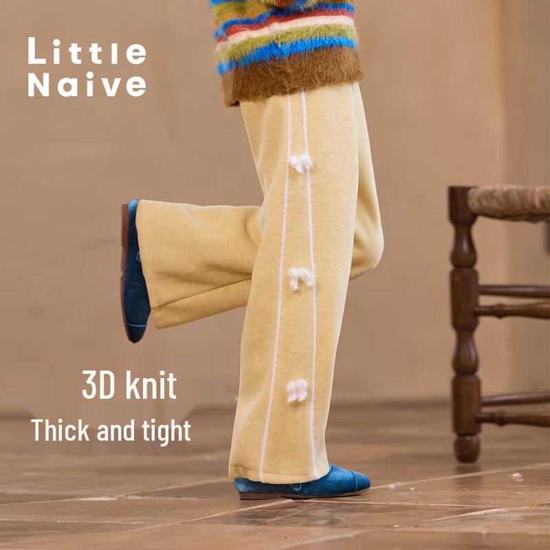 Little Naive Girls  Bowknot Velvety Knit Straight-Leg Pants 170