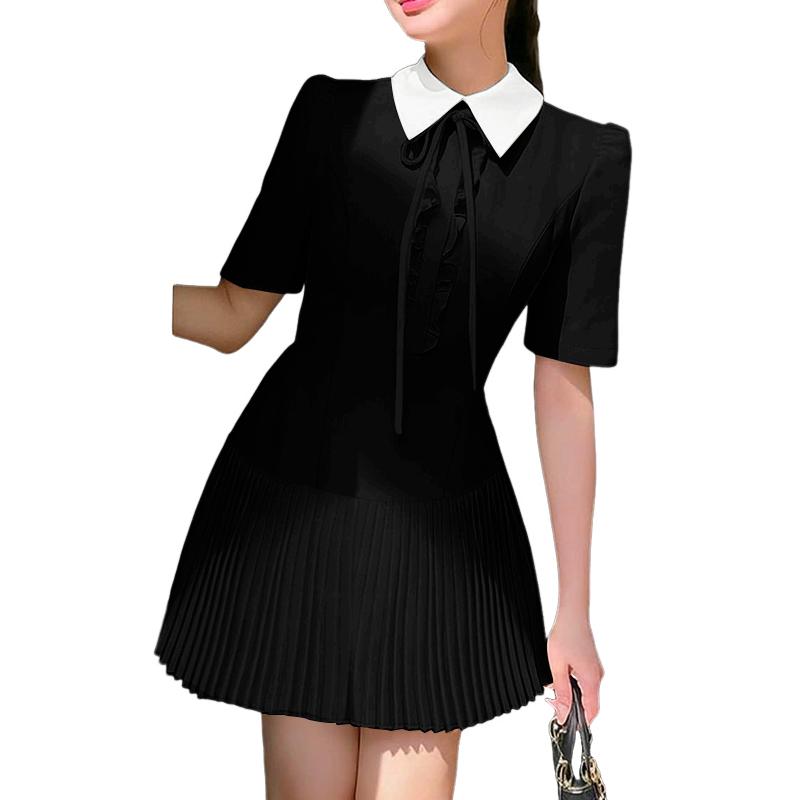 ZANZEA Women Casual Turn Down Collar Summer Short Sleeve A-line Dress S чёрный
