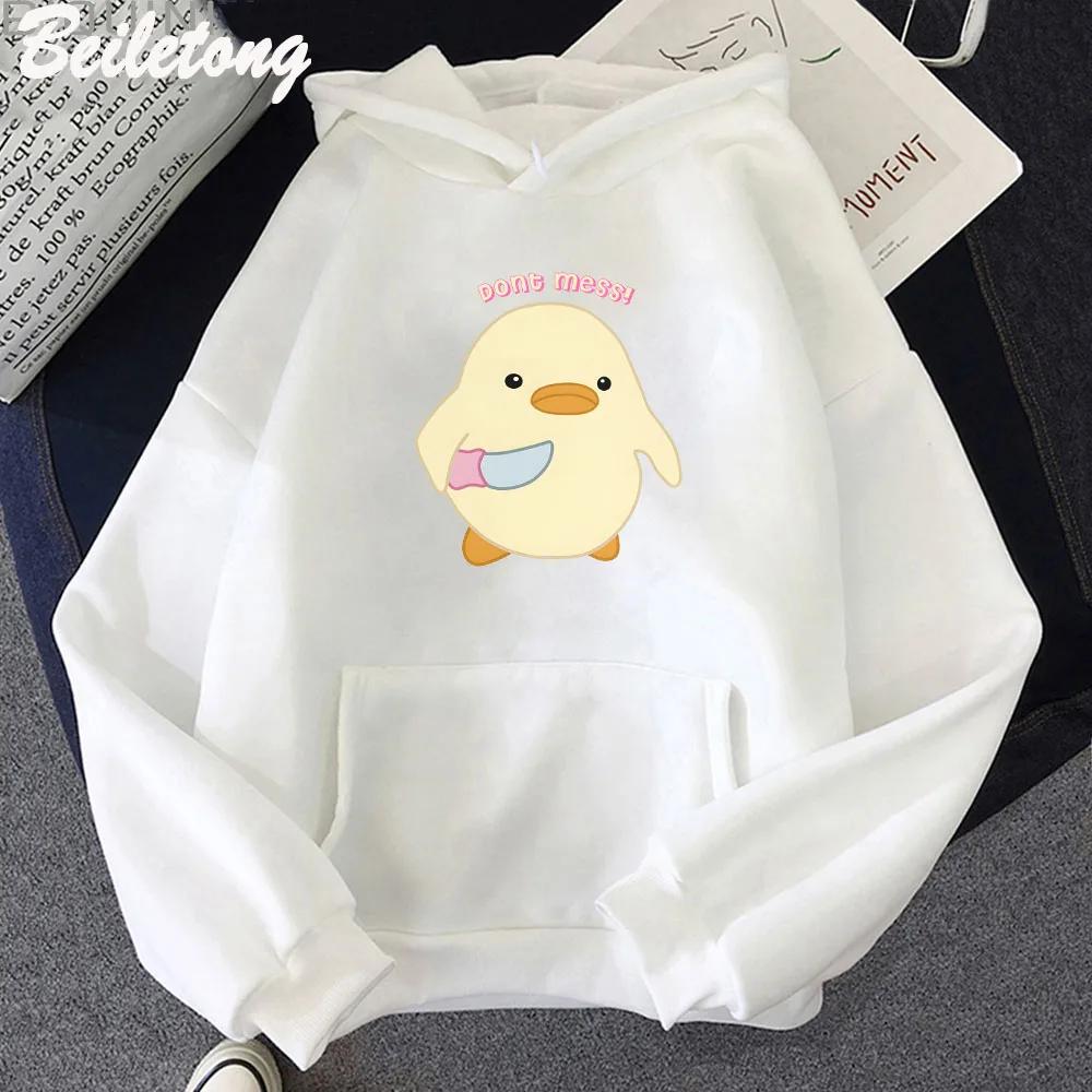 Leg dich nicht mit Ente an, die Messer hält Kawaii Cartoon Print Damen Hoodies Übergröße Sweatshirts Harajuku Damen Langarm Streetwear