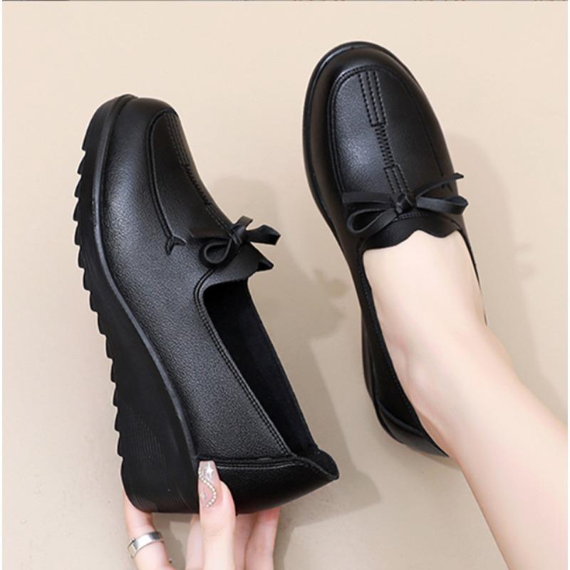 Spring Autumn Fashion Women's Shoes Woman Soft Leather Wedge Single Shoes Mother High Heels Comfort Black Work Shoes