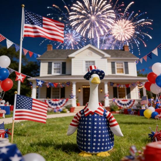 1 Set Independence Day Goose Outfit Outdoor Porch Goose Costumes Patriotic Stars And Stripes Jacket Hat Set for 23 Inch