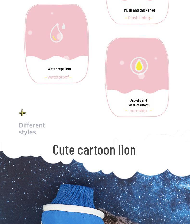 Kids' Cartoon Ski Gloves: Non-Slip, Fleece-Lined, Waterproof, Windproof, Coldproof for Winter Cycling and Snow Play.