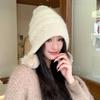 Autumn and Winter Rabbit Hair Hat for Women Pearl Lace Wool Ball Knitted Wool Hat for Winter Warmth and Cold Protection Ear Protection Hat Trend