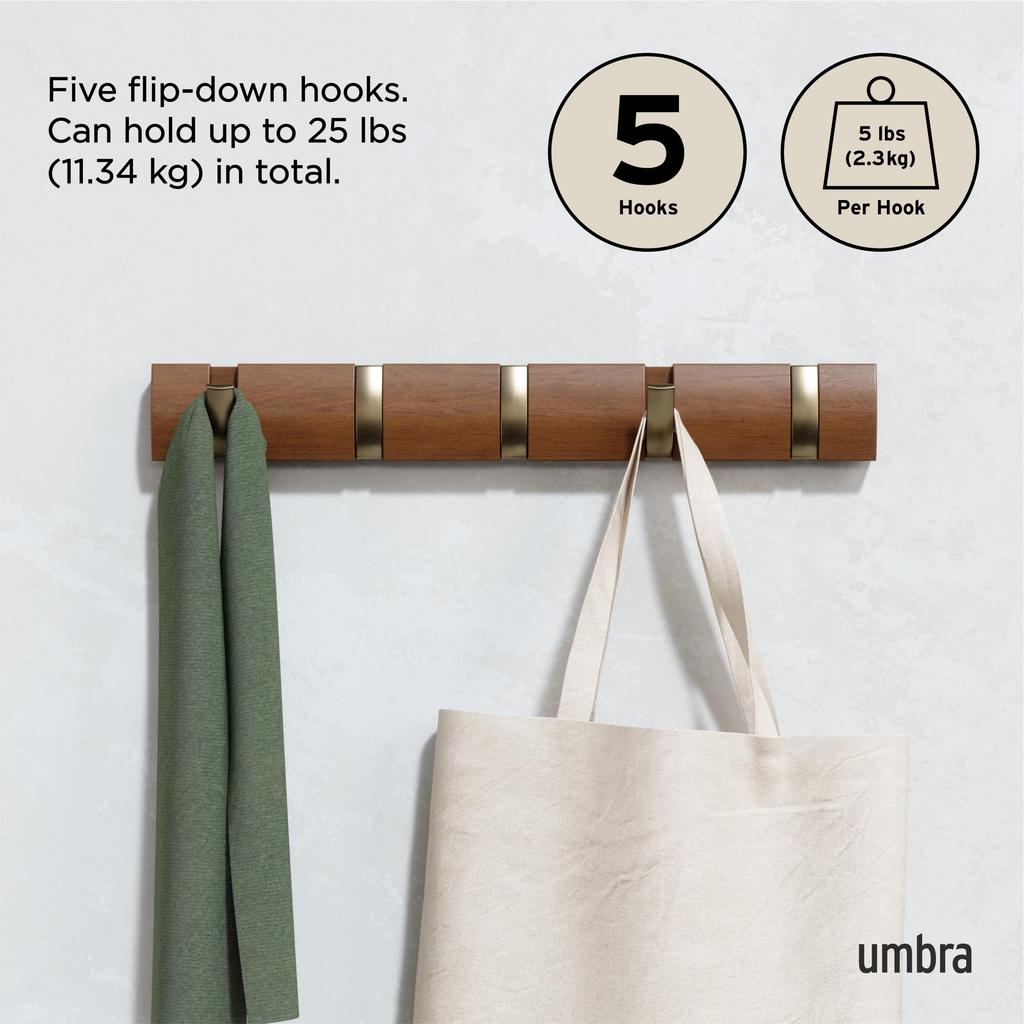 Umbra Wall Hook, Wall Hanger, Storage Hook, Wooden, 23188501227, Walnut/Gold