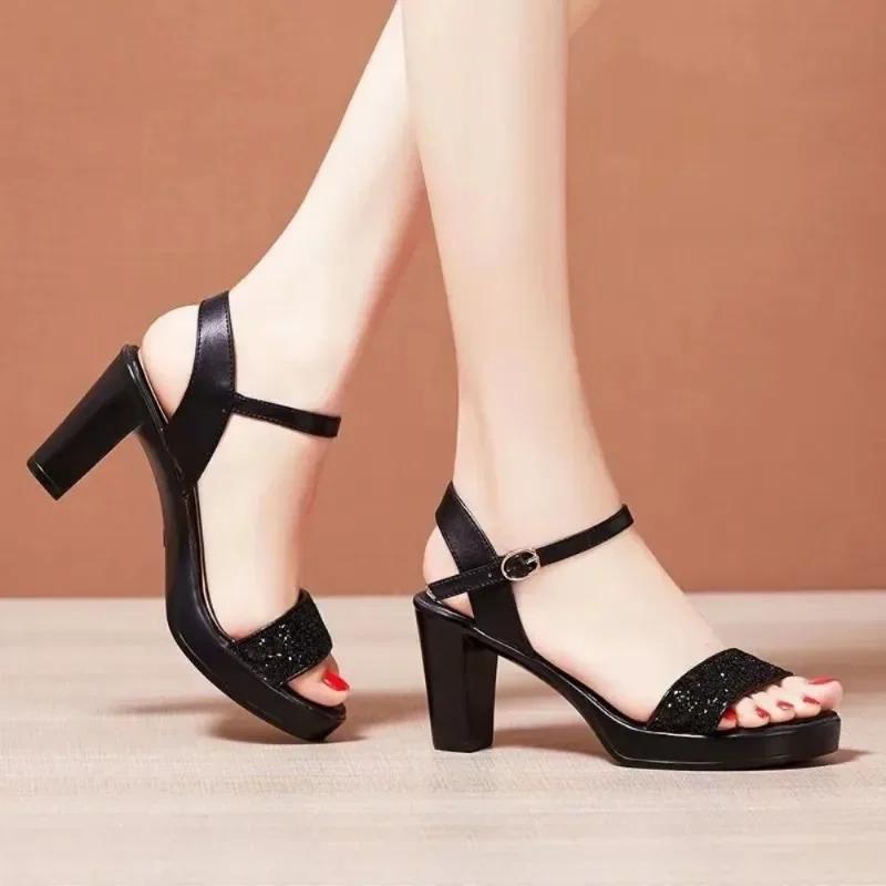 Women's Chunky Heel Platform Sandals Summer New Open Toe Ankle Strap Gladiator Shoes for Women Outdoor Retro Dress Heeled Shoes