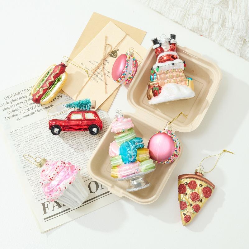 Uniquely Shaped Glass Christmas Ball - Macaron Cake Painted Ornament for Tree Decoration Colorful Holiday Decor
