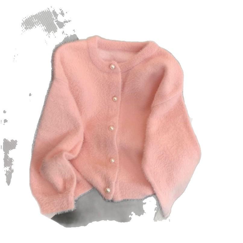 2026 Autumn/Winter Korean Faux Mink Fur Knit Cardigan - Soft, Fluffy, Solid Color Women's Top