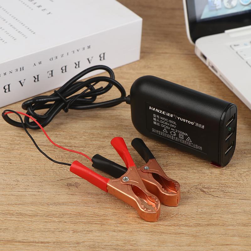 

Portable Usb Power Adapter For Smart Phone Tablet Gps 12V 24V To 5V 2.1A Converter With Battery Clip 3 Ports Charging Adapter