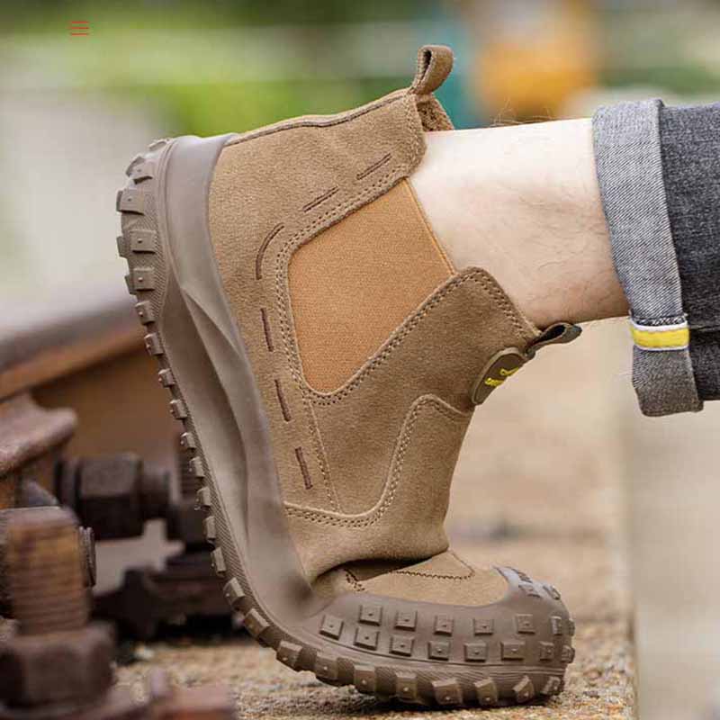 Men's Casual Steel Toe Covers Work Boots Worker Safety Shoes Cow Suede Leather Welding Sneakers Security Ankle Botas Protection