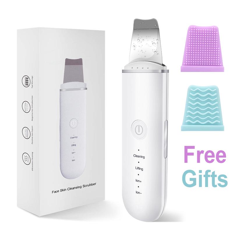 

Ultrasonic Skin Scrubber Rechargeable Facial Pore Cleanser Blackhead Remover Skin Lifting Device At-Home Spa Skincare Tool Face белый