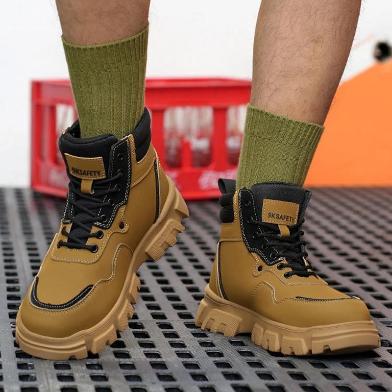 Men's High Top Safety Shoes With Steel Toe Cap Boots Indestructible Shoes Men Work Safety Boots Protective Men's Work Shoes