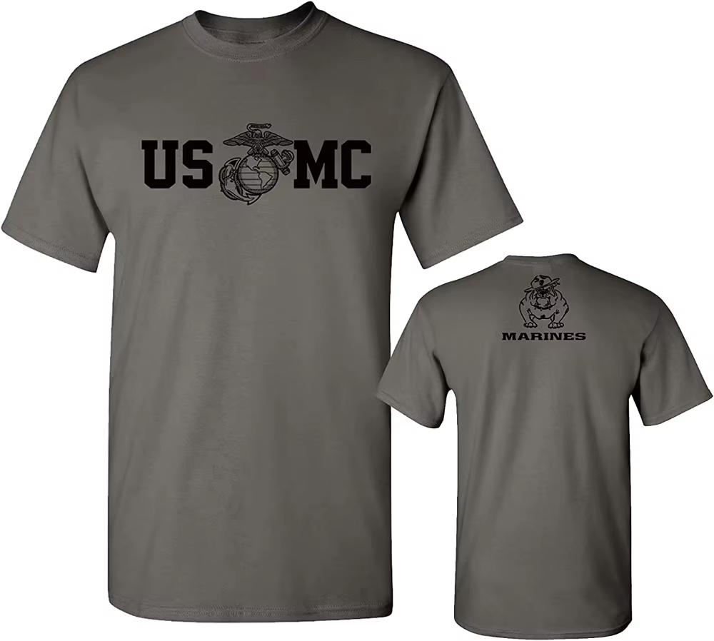 2026 Summer Unisexs Us Marine Corps Military Letter Printed Round Neck Tshirt 100 Cotton Casual Outdoor Short Sleeve