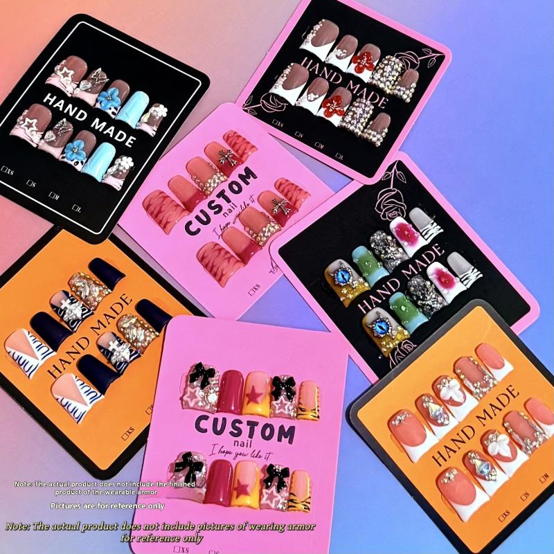 10Pcs False Nails Display Cards Fluorescent Color  Style False Nail Tips Portable Nail Art Storing Manicure Showing Tools