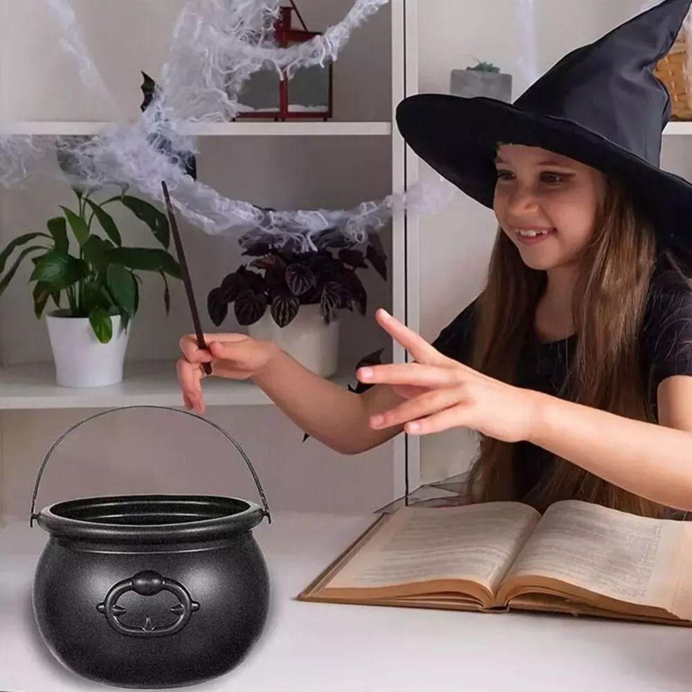 New Large Wizard Witch Cauldron Props Creative Portable Trick-or-Treat Jar Candy Jar Party Black Halloween Candy Jar