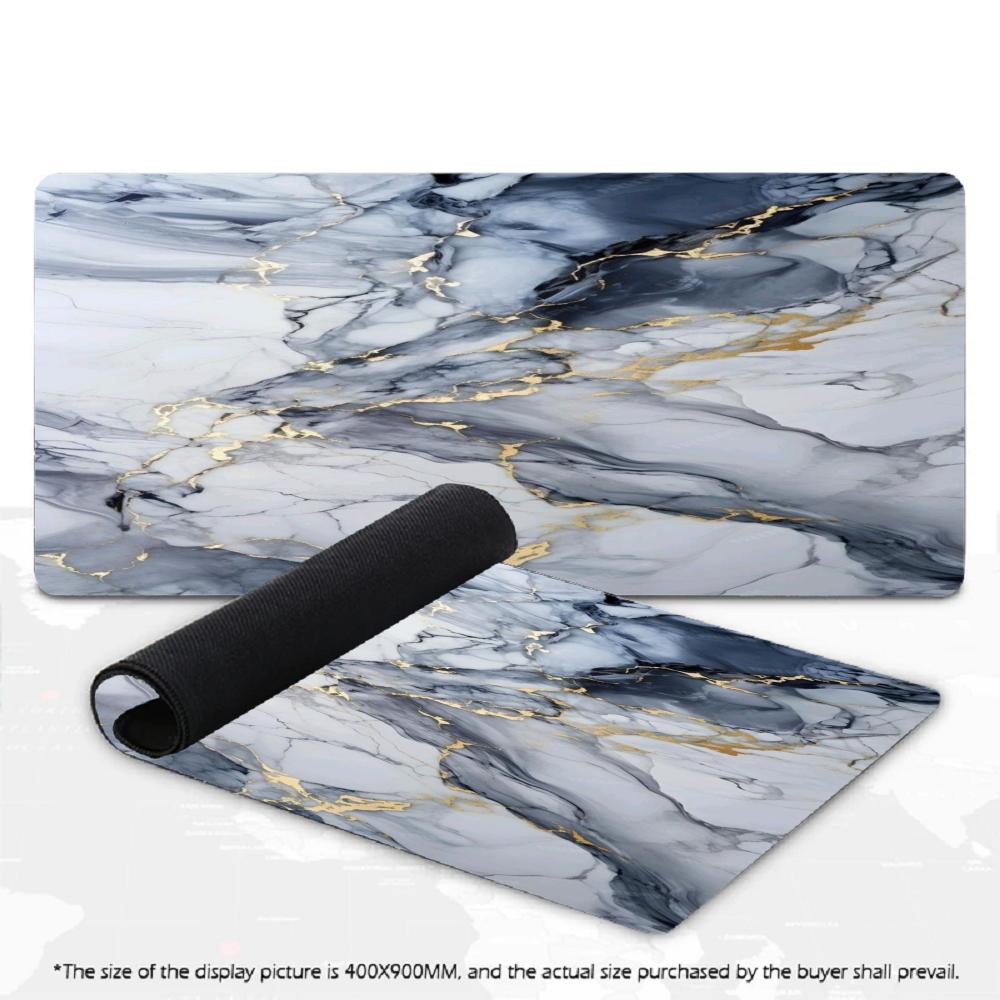 Large XXL Gold Vein Marble Mouse Pad Office Desk Mat Non-Slip Rubber Overlock Edges Keyboard Pad for Home Office Laptop Gamer