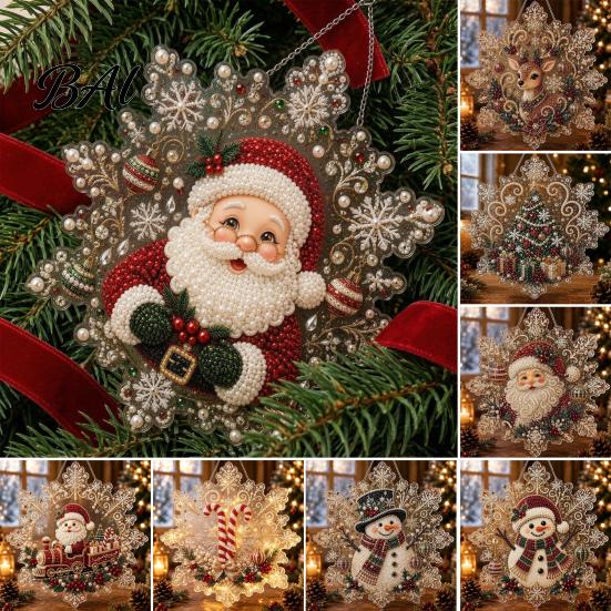 Weihnachts-Bastelsets für Erwachsene Perlenmalerei-Sonnfänger-Kunstset, Acryl-Schneeflockenform-Platte, Handgefertigte Baumdekoration mit Spitzenrand, 3D